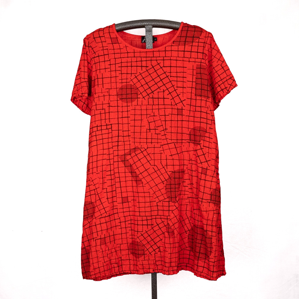 Fenini 100% Linen Tunic Shift Dress Women's LARGE Lagenlook Artsy Made in USA